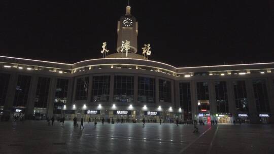 天津站夜景4K实拍原素材