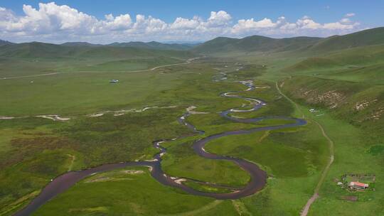 甘肃甘南州玛曲草原湿地自然风光航拍