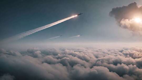 云层上空飞行的导弹视频素材模板下载