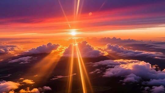 航拍落日晚霞延时 云 丁达尔效应4K