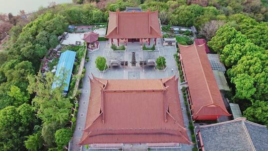 航拍上海小昆山九峰寺建筑风光