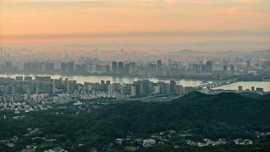 杭州滨江区日出航拍延时