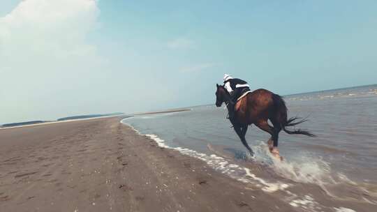 航拍海边骑马美女骑马乘风破浪旅行度假