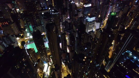 夜景航拍上海高楼林立的现代都市夜景