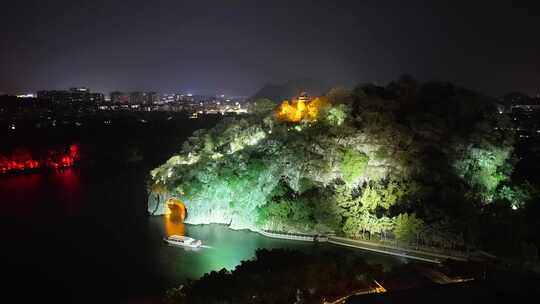 航拍广西桂林象山景区夜景