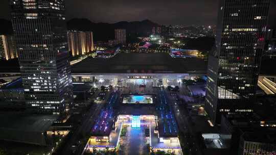 广东深圳北站夜景航拍城市地标风景风光视频素材模板下载