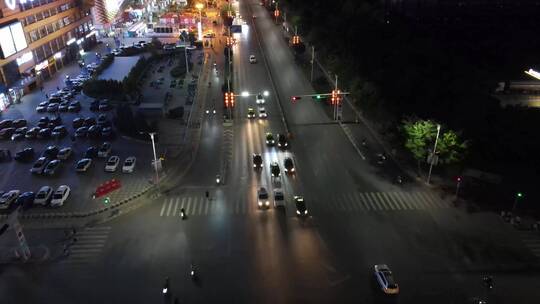 航拍城区道路夜景