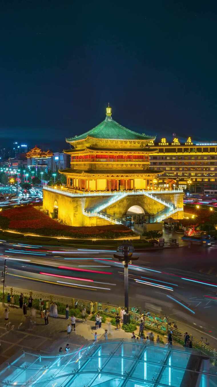 西安钟楼夜景延时4K