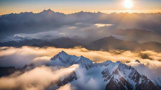 雪山合集日出阳光山峰云海自然生态环境风景