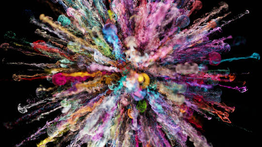 彩色粉末粒子爆炸水彩颜料炸开烟雾流体特效