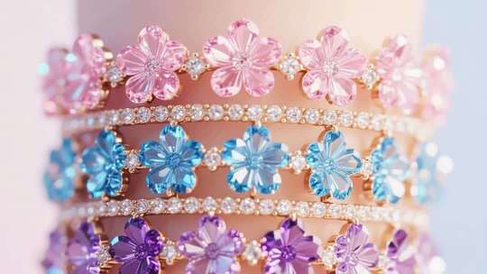 多彩宝石花朵手链特写