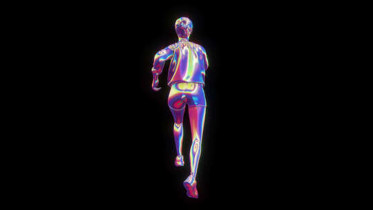 4K全息科技镭射元素女人跑步背面带通道
