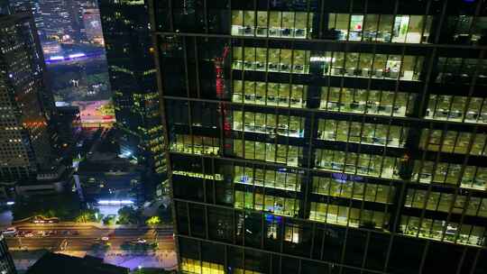 航拍上海陆家嘴高金融中心密集高楼群夜景