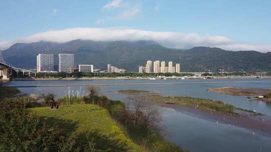 航拍城市湿地滩涂生态