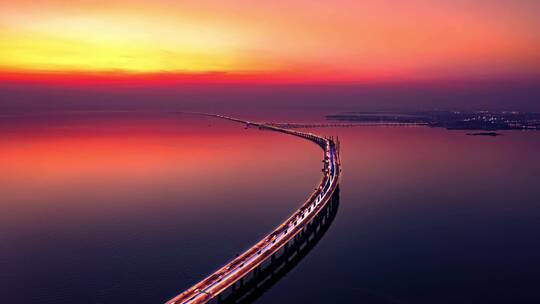 青岛跨海大桥日落