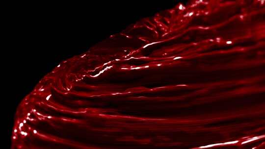 深色背景下的红色波浪漩涡3d动画循环