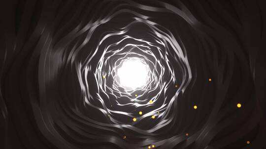 黄色光子粒子在抽象时空隧道前进汇聚成光
