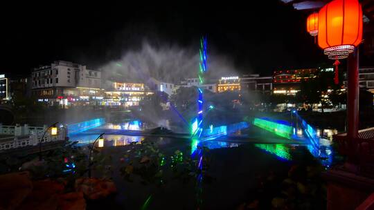 桂林阳朔西街夜景喷泉水幕激光秀视频素材模板下载