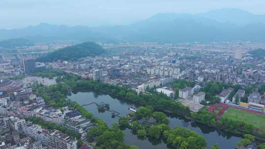 航拍浙江省台州市临海市东湖台州府城风景区