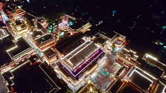 中国上海豫园夜景 航拍