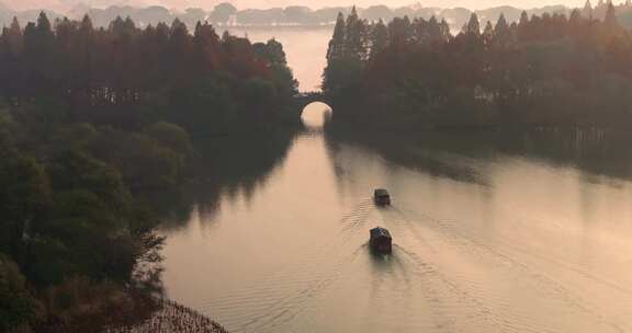 杭州西湖秋色茅家埠景区秋色风光