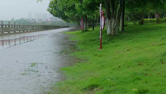 下雨公园雨天雨景雨滴积水