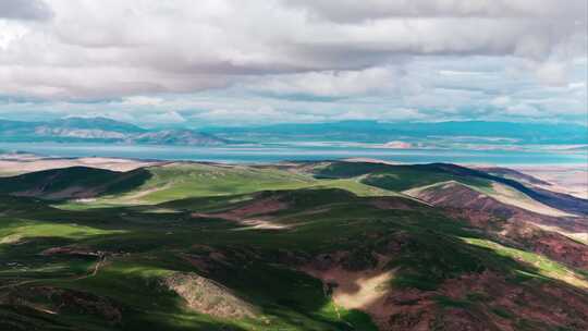 西藏那曲草原湖泊自然风光大气航拍视频素材模板下载