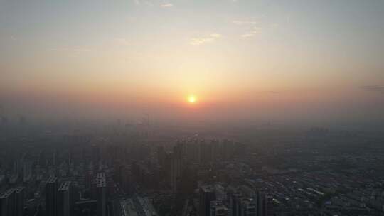 城市日落晚霞夕阳自然风光航拍