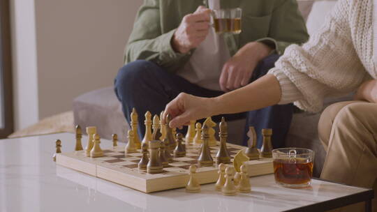沙发上下棋的老年人视频素材模板下载
