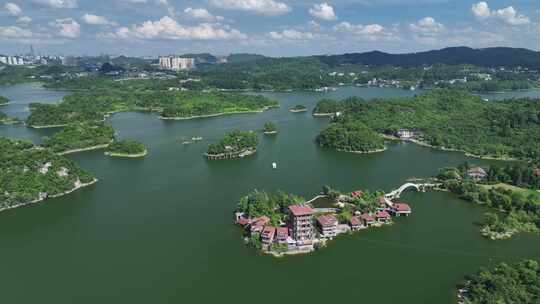 贵州贵阳市百花湖风景区航拍自然风光