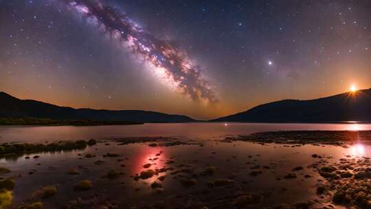 湖边夜空银河美景