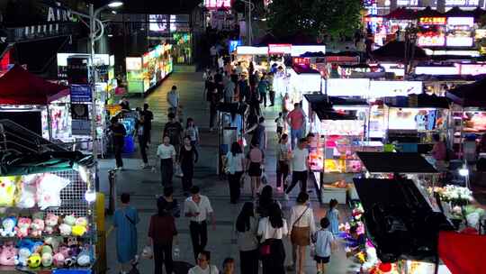 航拍 地摊经济 步行街 人流