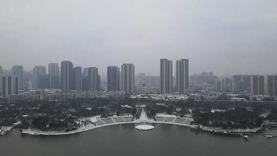 武汉汉阳区琴台大剧院雪景航拍