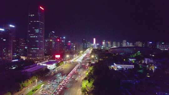 4k航拍山东济南高新区夜景