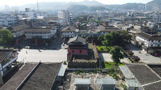 福建长汀古城三元阁航拍