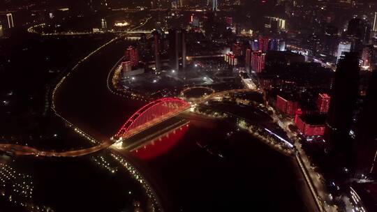 武汉晴川桥夜景片段3俯拍横摇