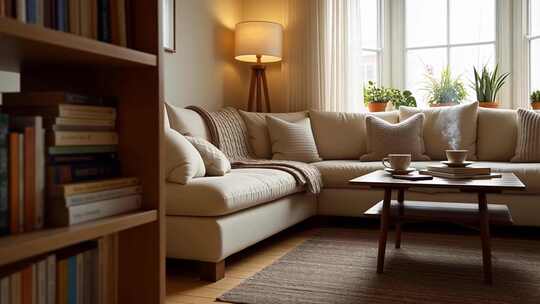 温馨客厅沙发茶几家居场景