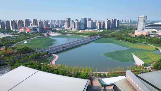 江苏省扬州市明月湖城市环境视频素材模板下载