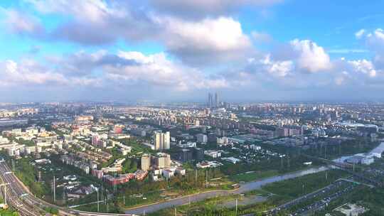 航拍上海张江高科园区全景