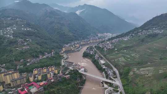 云南怒江州福贡县城市建筑风光航拍