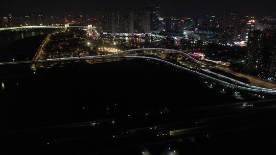 泉州晋江夜景航拍东海泰禾广场城市江滨夜景