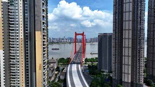 武汉鹦鹉洲大桥航拍视频素材模板下载