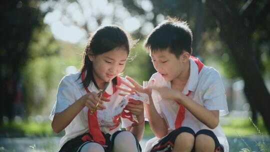 校园小学生剪纸素材高清在线视频素材下载