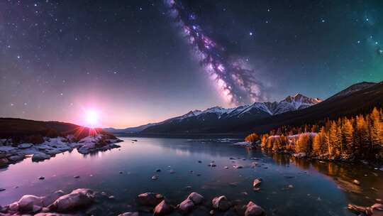 雪山湖泊星空日出美景