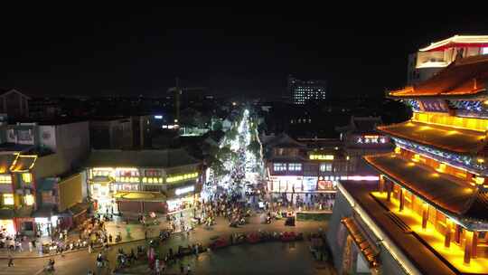 城市夜景步行街人流航拍