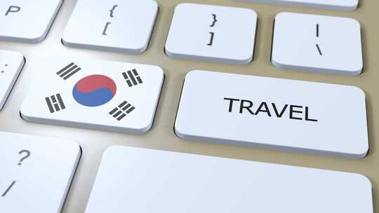 韩国国旗和文字旅行按钮旅行到国家3D动画视频素材模板下载