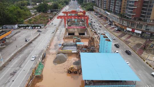 地铁建造工地航拍