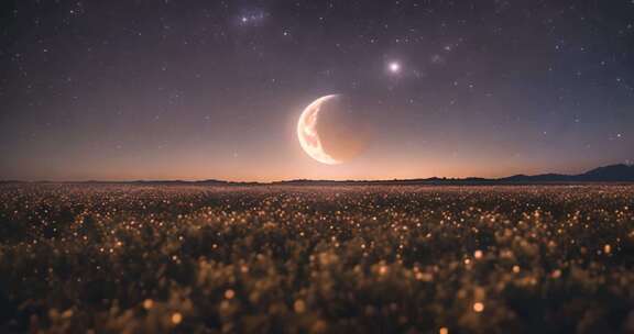 月夜下的广袤田野与星空