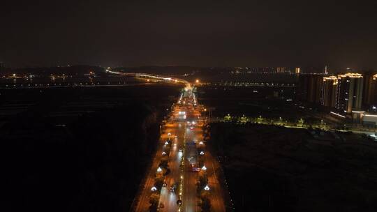 城市道路夜景航拍公路交通车流夜晚马路车辆