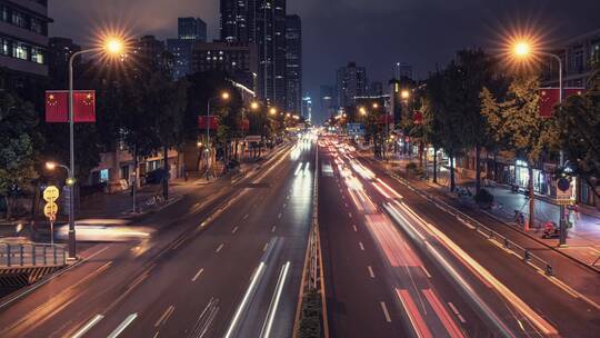 都市城市夜景车流交通延时